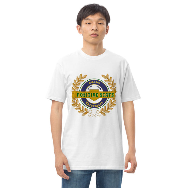 Positive State’s signature University logo, Men’s premium heavyweight T-shirt - positivestateapparel